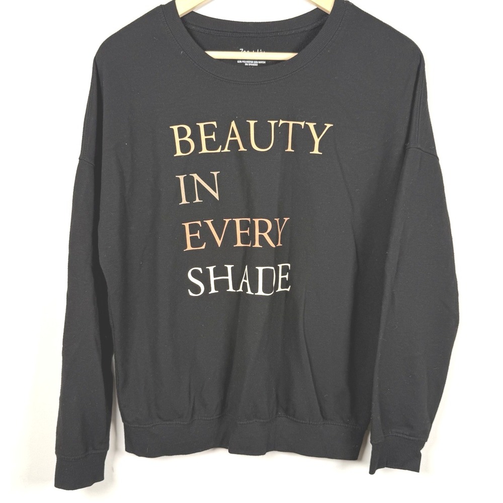 Zoe + Liv Black Beauty In Every Shade Graphic Crew Neck Sweatshirt M Cozy